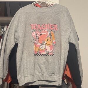 Gray Sweatshirt with Pink Graphic